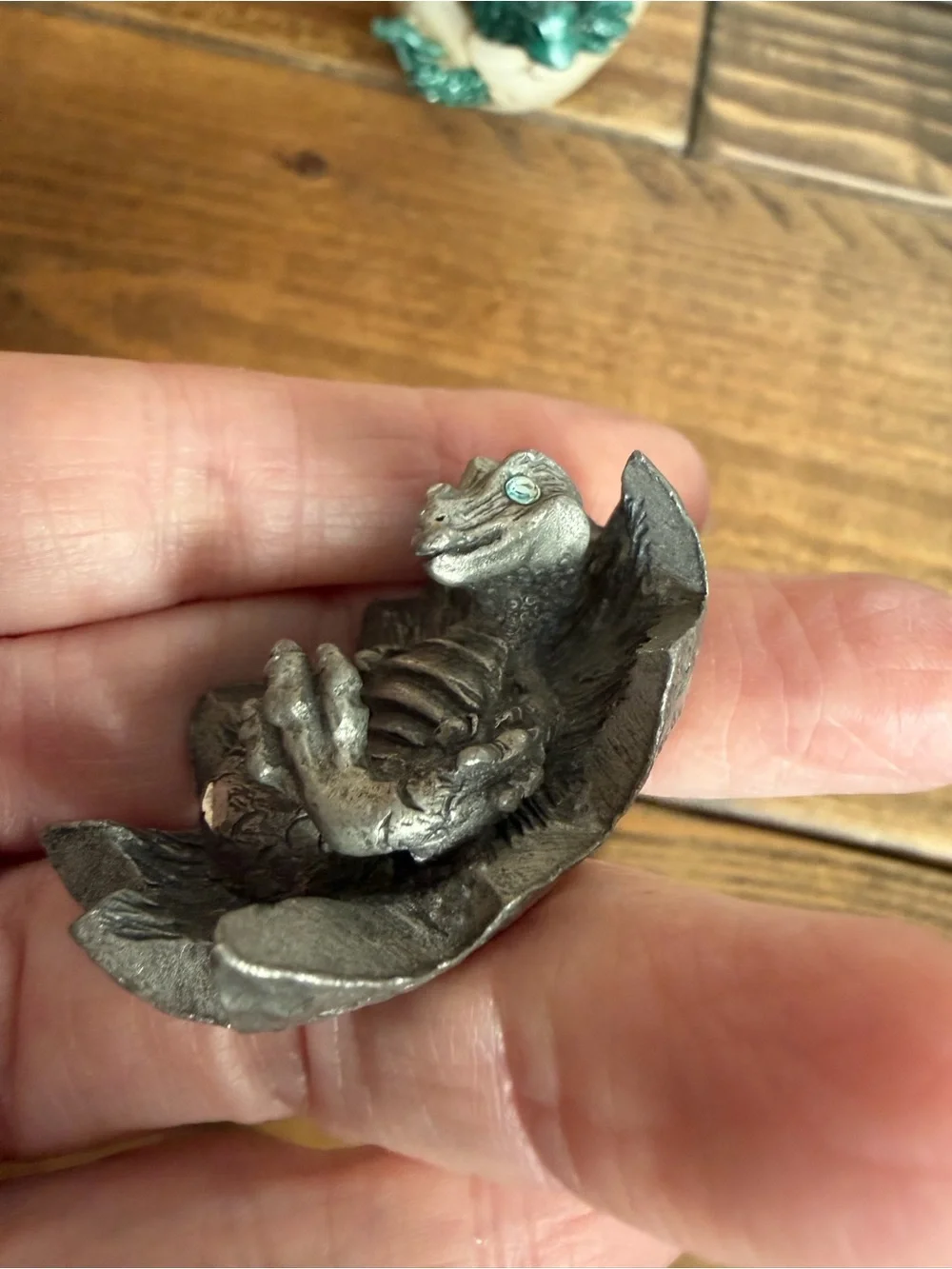 Vintage 90’s Green Baby Dragon Hatchling and Radcliffe Pewter Jewel Eyed Dragon